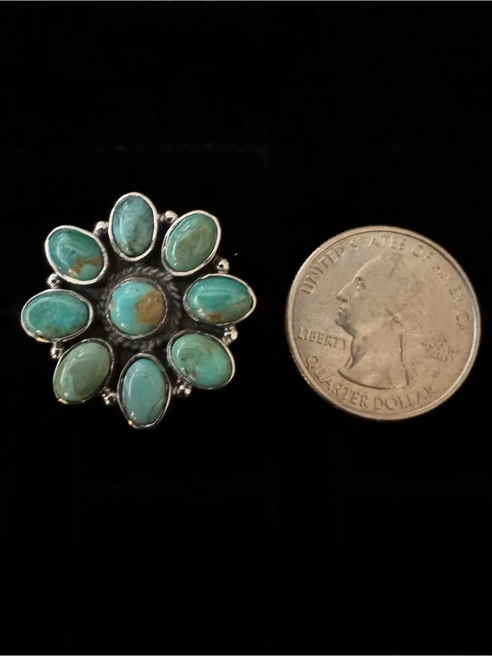 Genuine Kingman Turquoise Floral Cluster Ring - sterling‎ silver Women's Jewelry
